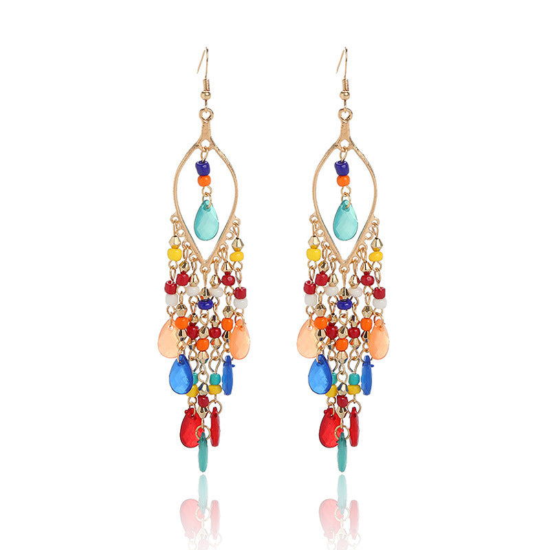 Wholesale Bohemian Long Teardrop Tassel Earrings